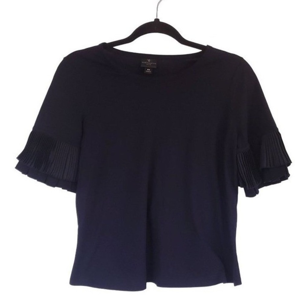 Worthington's top size‎ Small Petite ruffled pleated sleeve Black